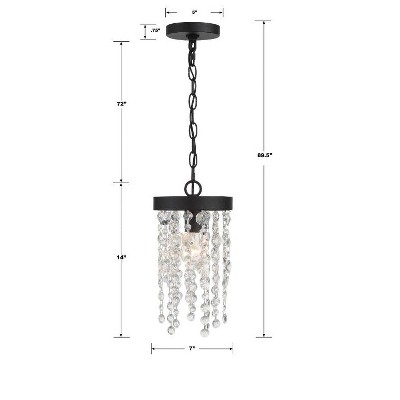Black Forged Crystal 1-Light Pendant with Hand Cut Crystals