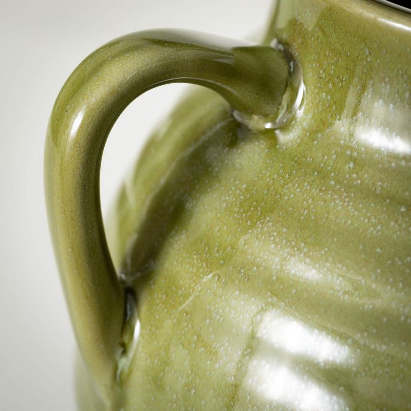 Sullivans 11.25" Four Handled Green Vase, Ceramic, 2 of 4
