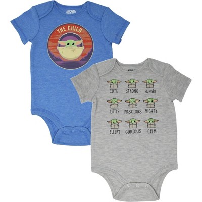 Image of Star Wars Baby Yoda Infant Baby Boys 2 Pack Short Sleeve Baby Bodysuits Blue / White 3-6 Months