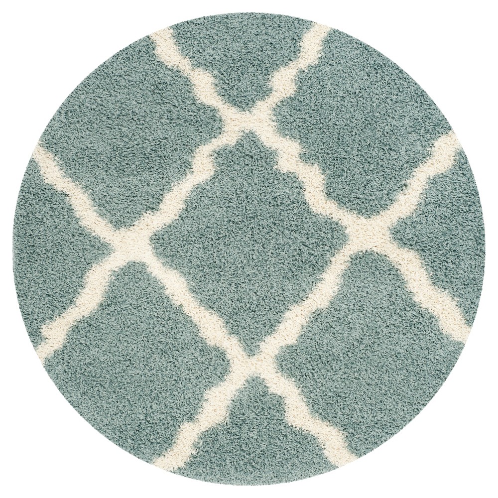 Seafoam/Ivory Geometric Shag/Flokati Loomed Round Area Rug - (8' Round) - Safavieh