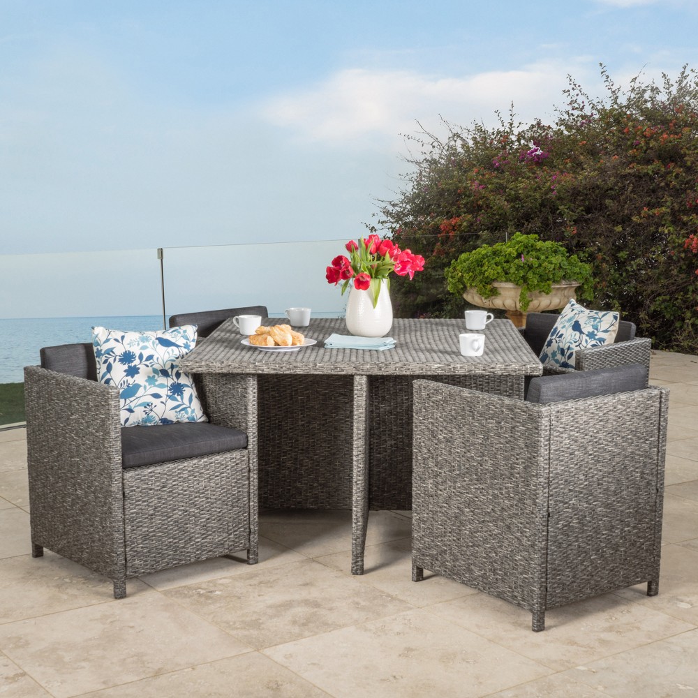 Puerta 5pc Wicker Dining Set Mixed Black Dark Gray Christopher Knight Home