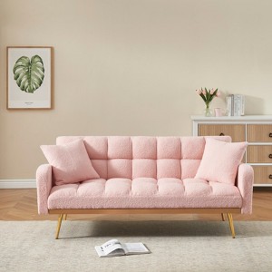Aukfa 69"Convertible Sofa Bed with Teddy Fabric & Gold Legs - Modern Futon Couch Includes 2 Pillows, for Living Room/Bedroom - 1 of 4