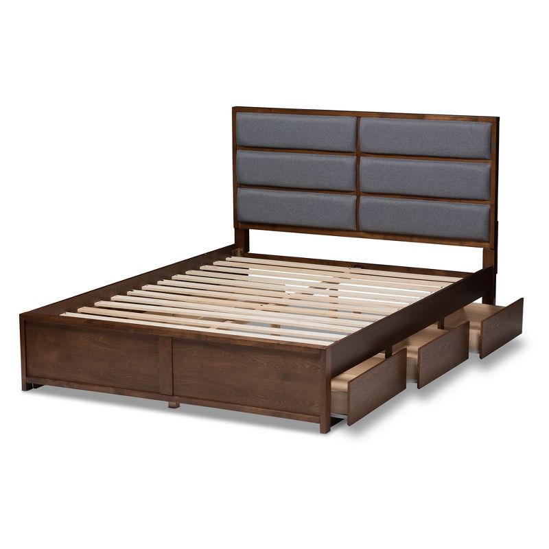 Macey Modern and Contemporary Fabric Upholstered Walnut Finished Storage Platform Bed Gray/Brown - Baxton Studio, 6 of 14