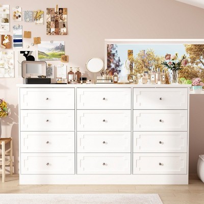 FUFU&GAGA White 12 Drawer Horizontal Dresser Bedroom Chest of Drawers