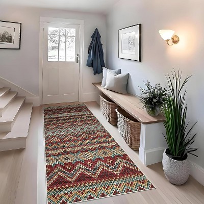 Washable Vintage Boho Striped Area Rug - Non-Slip Non-Shedding Stain Resistant Low Pile Soft Carpet for Living Room Bedroom Home Office