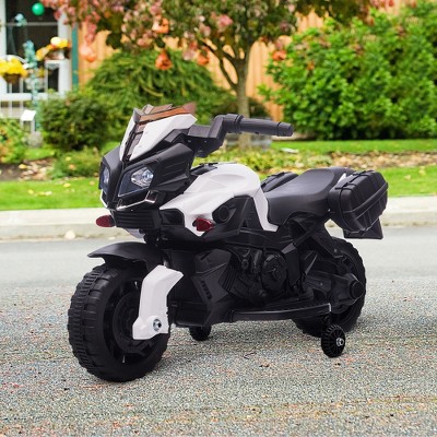 White 6V Kids Electric Motorcycle with Training Wheels
