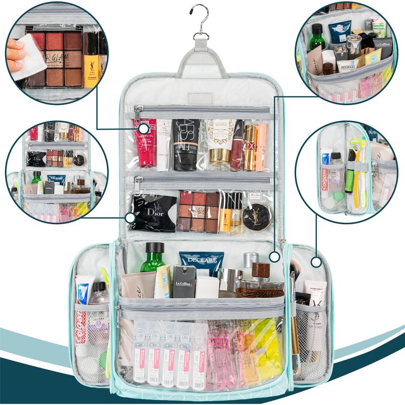 PAVILIA Large Hanging Toiletry Bag, Travel Women Men Cosmetic Organizer, Water Resistant Makeup Accessories Essentials Kit, 4 of 10