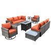 Ovios Venice 11pc Wicker Outdoor Patio Furniture Set Conversation Sofa with a Metal Fire Pit, Swivel Chairs and Cushions - 2 of 4