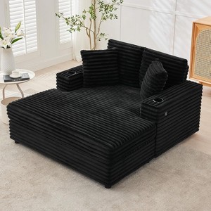 60" Oversized Plush Corduroy Chaise Sleeper Sofa w/ Pillows, Charging Port & Cup Holder for Living Room, Bedroom - 1 of 4