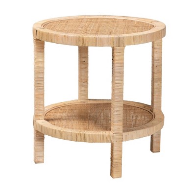 Bella Mahogany Wood And Natural Rattan 2 Tier End Table Natural Brown ...