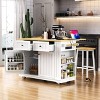 Okak Kitchen Island with Drop Leaf and Power Outlet, Kitchen Cart with Internal Storage Rack and 5 Wheels, Kitchen Island Table for Kitchen - 3 of 4
