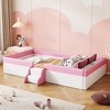 Whisen Twin Size Upholstered Floor Bed & Daybed with Fence and Two-Tier Staircase - 2 of 4