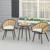 Outsunny 3 Piece Patio Set, Outdoor Bistro Furniture, PE Rattan Wicker Table and Chairs, Cushioned, Barrel Style - 2 of 4