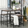 HOMCOM 5-Piece Industrial Dining Table Set, Bar Table & 4 Stools Set, Space Saving for Pub & Kitchen, Black/Brown - 2 of 4