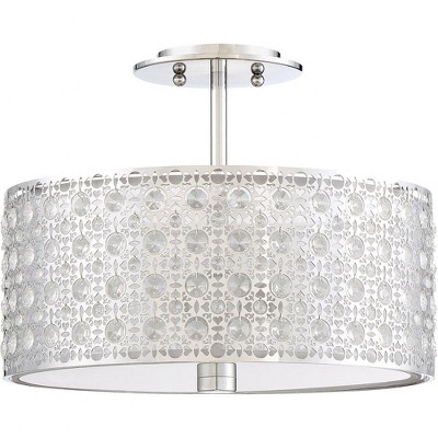 Polished Chrome Drum Semi-Flush Mount Light with Crystal Accents