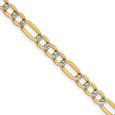 Black Bow Jewelry 5.25mm 14k Yellow Gold & Rhodium Hollow Pave Figaro Chain Necklace