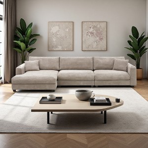 134" Corduroy L-Shaped Sectional Sofa with Chaise & USB Charging - 1 of 4