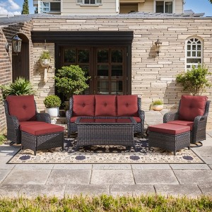 Gymojoy 6 Pieces Outdoor Sofa with Swivel Chairs Ottoman, Coffee Table, Patio Furniture Set - 1 of 4
