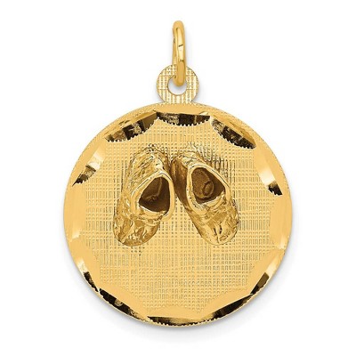Black Bow Jewelry 14k Yellow Gold Embossed Baby Shoes Disc Charm or Pendant, 15mm