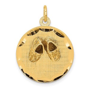 Black Bow Jewelry 14k Yellow Gold Embossed Baby Shoes Disc Charm or Pendant, 15mm - 1 of 4