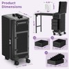 EASYINBEAUTY Rolling Portable Manicure Table with 3 Drawers, Lockable Makeup Train Case for Workstation Mobile, Nail tech, Makeup Artist - Black - 2 of 4