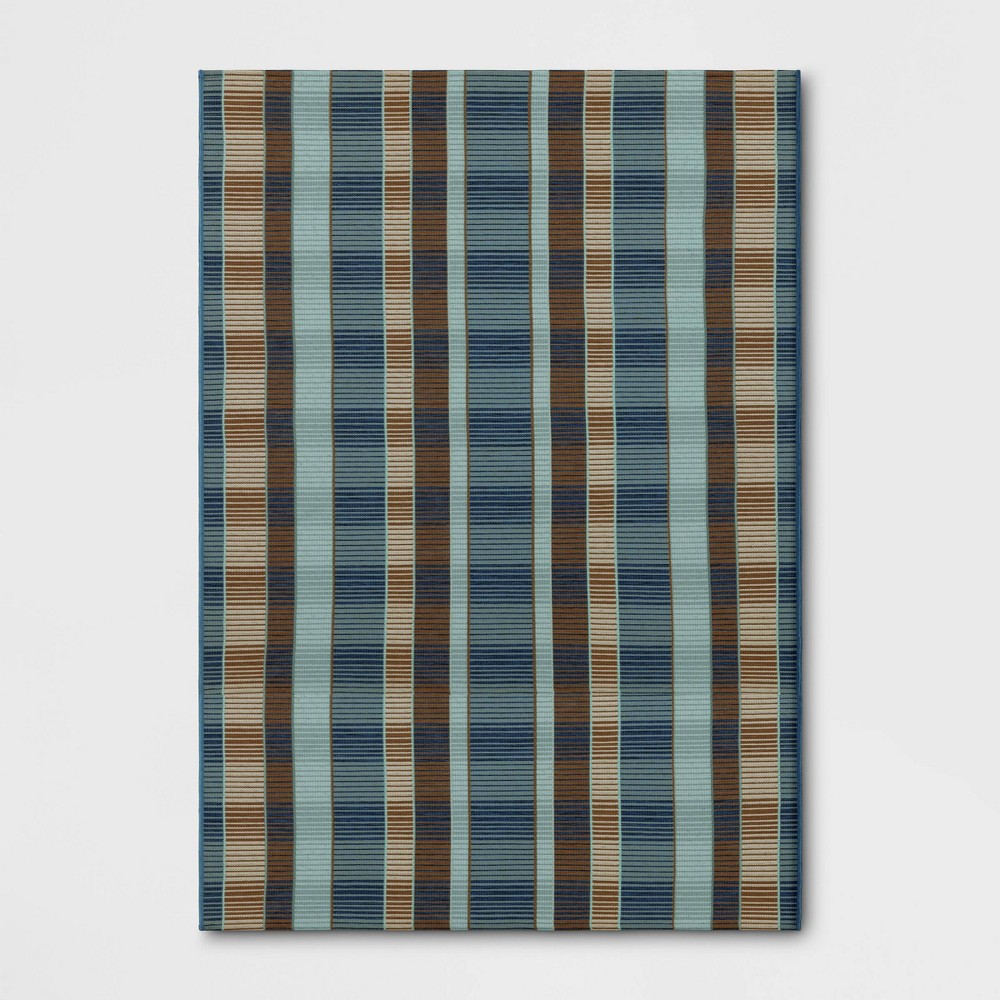 Photos - Area Rug 7'x10' Vertical Stripes Outdoor  Blue - Threshold™