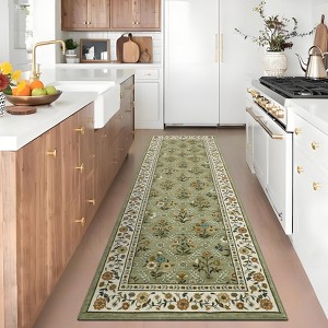 Washable Area Rugs Floral Carpet with Non-Slip Backing - 1 of 4