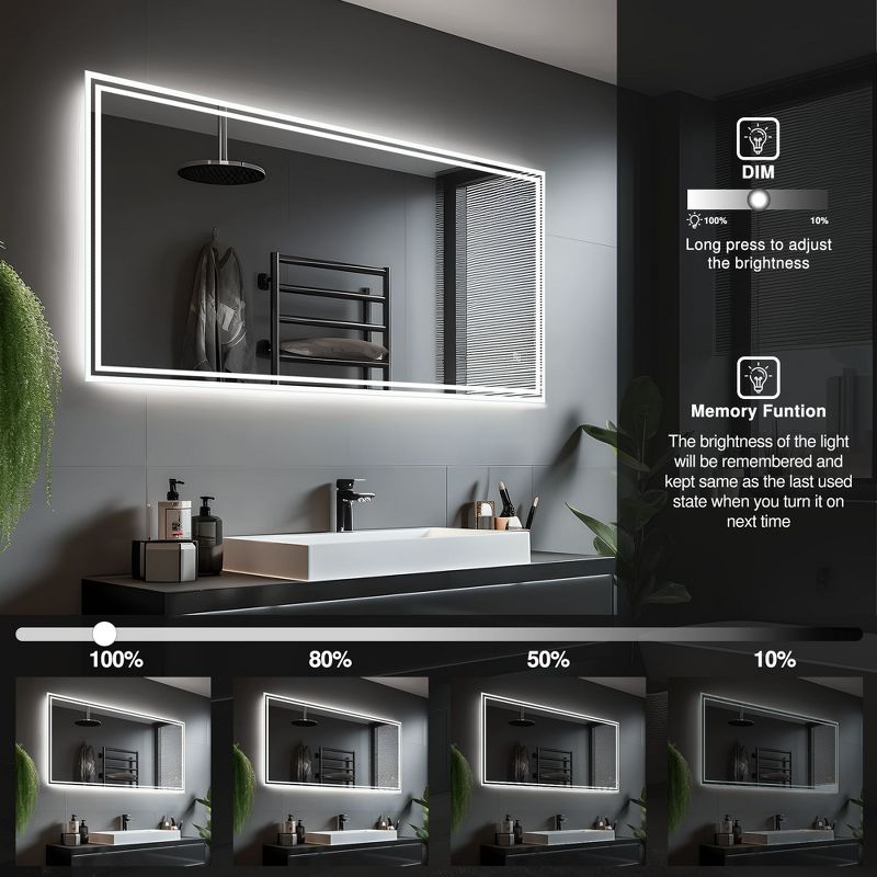 Neutypechic Modern Rectangular Bathroom Vanity Mirror with LED Lights and Anti-Fog Large Wall Mirror - 47"x24", 5 of 7
