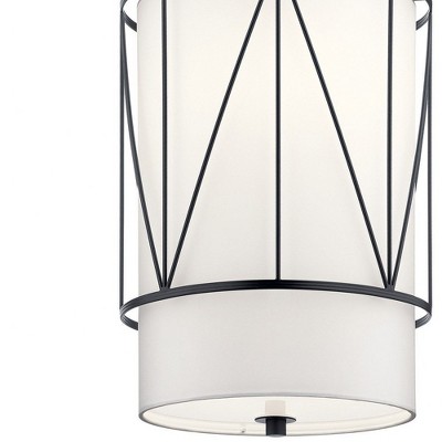 Birkleigh 12" Black Transitional Drum Pendant with Satin Etched Glass