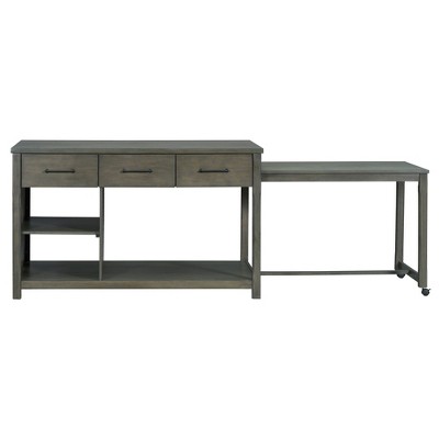 Infurnic Decorative Storage Cabinets Extendable Kitchen Island with Storage Multi-Functional Kitchen Cart for Kitchen, Gray, 100.6"*36"*36"