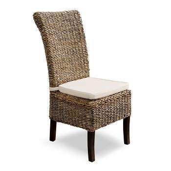 StyleCraft Regan Modern Dining Chair with Linen Cushion and Natural Finish on Woven Banana Leaf and Hardwood Frame for Dining Room and Sitting Lounge