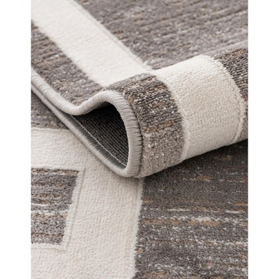 Gray and Ivory Geometric Synthetic Indoor Runner Rug
