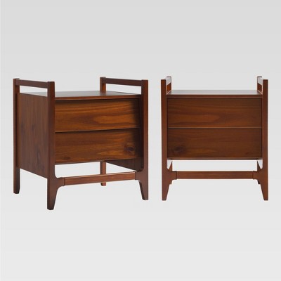 Saracina Home Set of 2 Scandinavian Angled 2 Drawer Solid Wood Nightstands