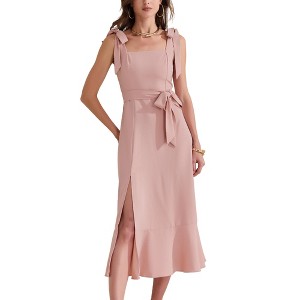 INSPIRE CHIC Women's Elegant Square Neck Sleeveless Tie Waist Smock Ruffled Hem Side Slits Midi Dress - 1 of 4