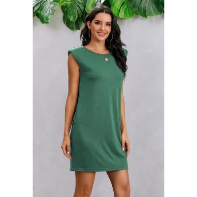 I AM A FASHION JUNKY Round Neck Solid Sleeveless Shirt Dress