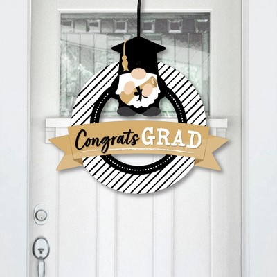 Big Dot of Happiness Grad Gnomes - Outdoor Graduation Party Decor - Front Door Wreath