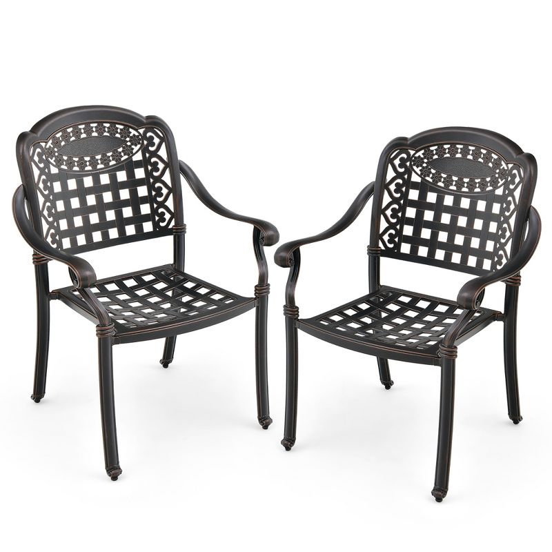 Tangkula 2 Pieces Cast aluminum patio chair bistro dining chair outdoor cast aluminum chair, 2 of 10