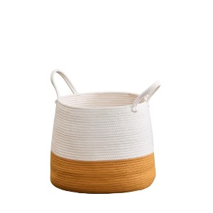 NAYSAYE Cotton Rope Round Laundry Basket with Handles for Clothes Storage and Home Organization, Orange and White, 21.7"*21.7"*13" - 1 of 4