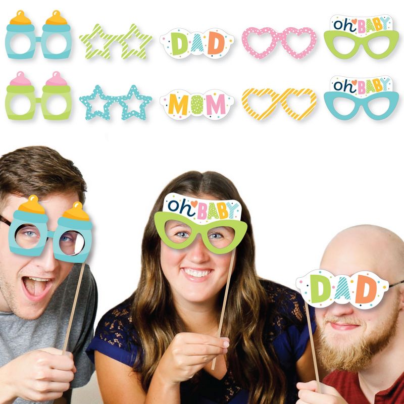 Big Dot of Happiness Colorful Baby Shower Glasses - Paper Card Stock Gender Neutral Party Photo Booth Props Kit - 10 Count, 2 of 6