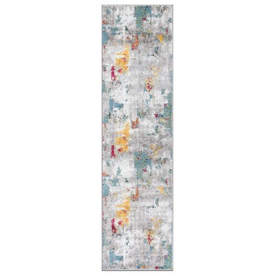 Contemporary Multicolor Abstract Synthetic Runner Rug 2'x7'