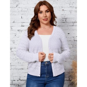 Plus Size Women's Knitted Cardigan Sweater Jacket Fashion Solid Color Hollow Out Thin Basic Coa - 1 of 4