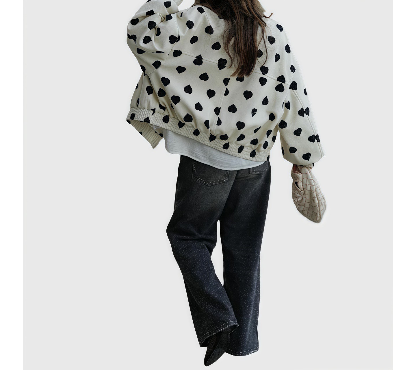 Женская куртка YesFashion Polka Dot Cropped Jacket Collared Lightweight Full Zip Casual Street Outerwear with Pockets Black, цвет: Чёрный — фото 4