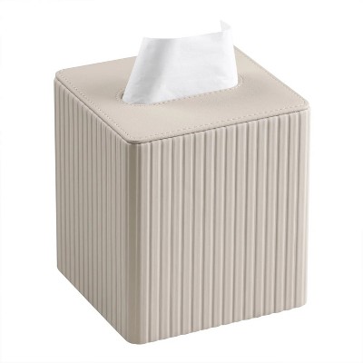 LunaLulinlk PU Leather Tissue Box Cover Square Tissue Box Holder with Magnetic Closure Beige
