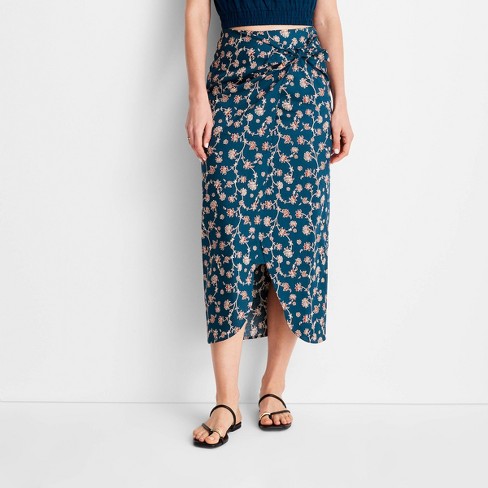 Women's Floral Print Side-Tie Sarong Midi Skirt - Future Collective™ with  Jenny K. Lopez Teal 00