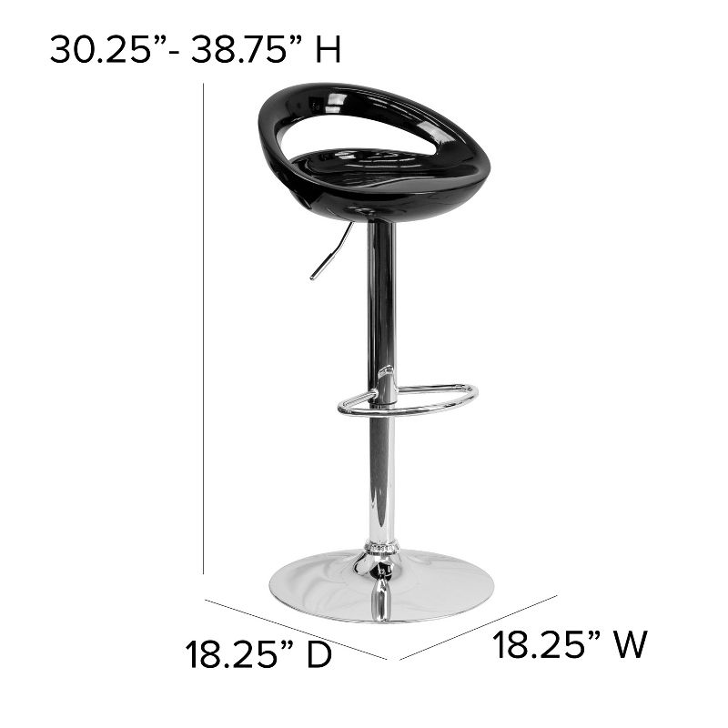 Flash Furniture Contemporary Plastic Adjustable Height Barstool with Rounded Cutout Back and Chrome Base, 4 of 11