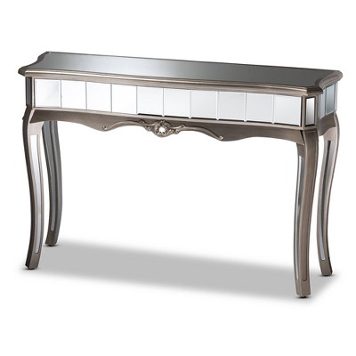 Elgin Brushed Wood and Mirrored Glass Console Table Silver/Mirror - Baxton Studio