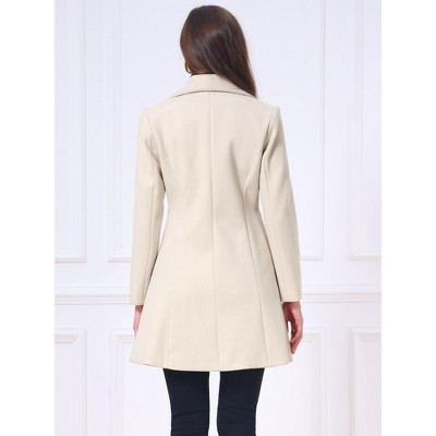 INSPIRE CHIC Women's Elegant Single Breasted Winter Warm Long Sleeve Lapel Mid-Long A-Line Pea Coat Large Beige — фото 5
