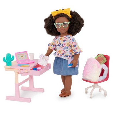 Pink and Red Modern Desk and Chair Set for 18" Dolls