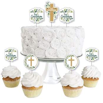 Big Dot of Happiness First Communion Elegant Cross - Dessert Cupcake Toppers - Religious Party Clear Treat Picks - Set of 24