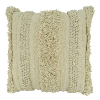 Saro Lifestyle Fringe Stripe Throw Pillow With Down Filling, 20", Natural